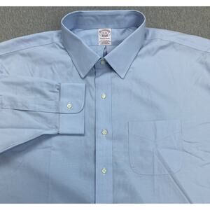 Brooks Brothers Shirt Men 19-35 Blue Cotton Stretch Traditional Button Up NWT